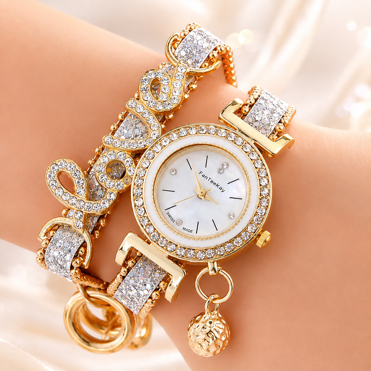 Reloj Pulsera de Dama con Diamantes de Fantasía